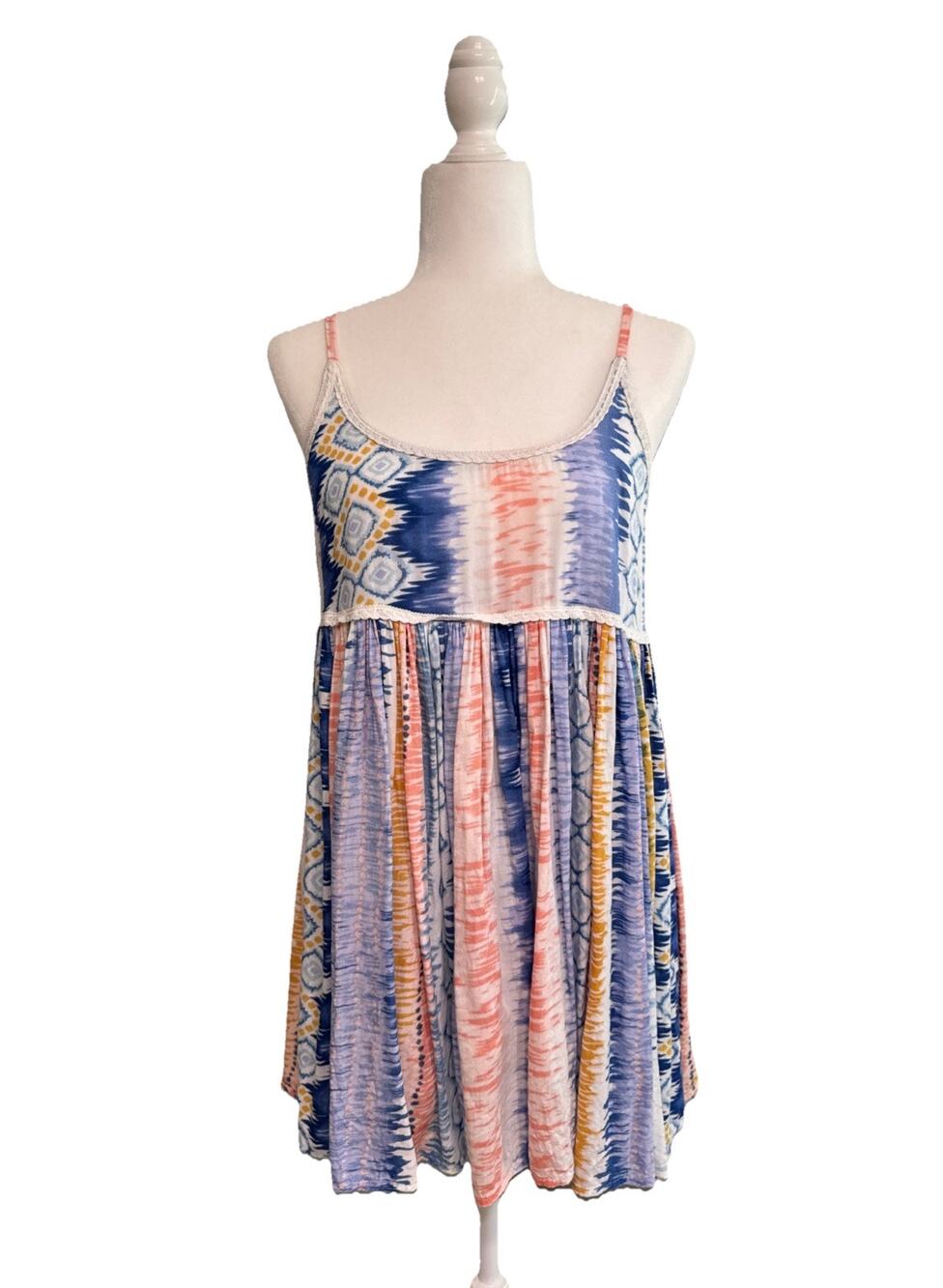 RAGA Mini A-line Babydoll Dress Womens S Blue Strapy Back Fully Lined